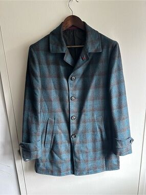 ISAIA Bespoke Waterproofed Wool Green Plaid Top Coat